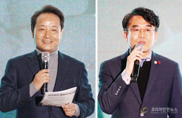 사진 = 임택 광주 동구청장과 김재식 광주 동구의회 의장도 나란히 참석해 의정보고회를 축하했다.